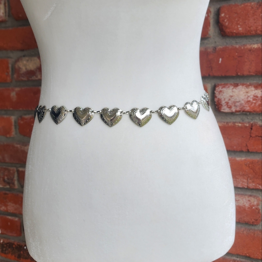 Silver hearts chain belt